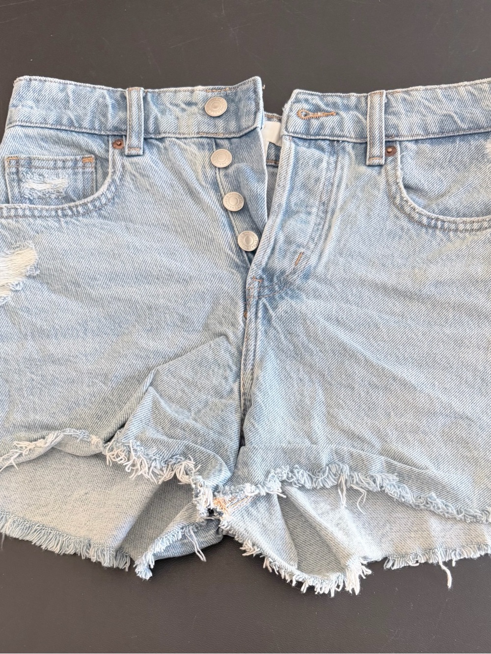 Light Blue Distressed High-Waist Denim Shorts